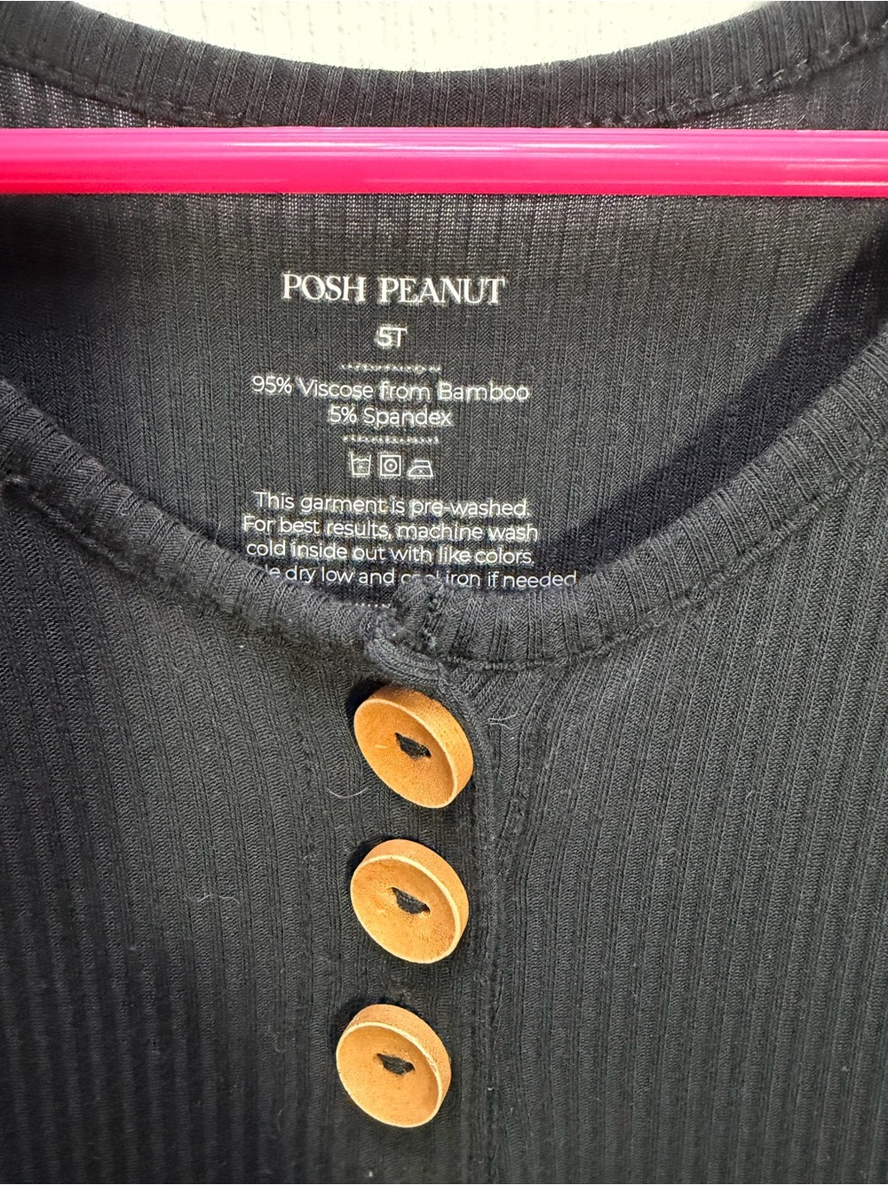 Posh Peanut Black Ribbed Dress with Wooden Buttons - Picture 2 of 3